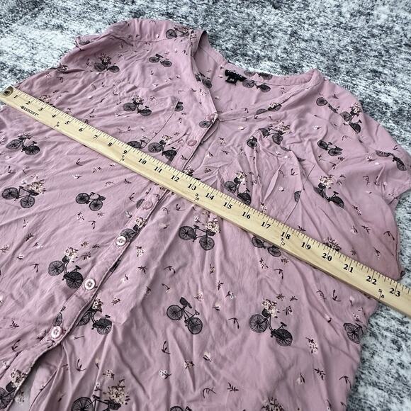 Torrid Size 00 Pink Bicycle Print V-Neck Button Front Tunic Blouse Short Sleeve - Picture 10 of 12